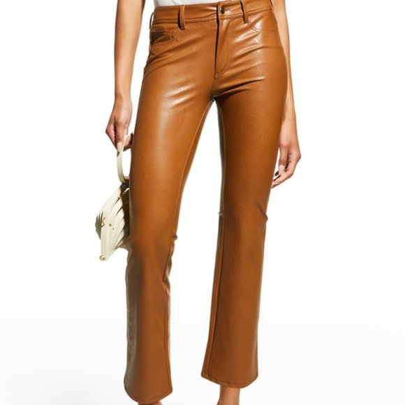 PAIGE Denim - Paige Claudine Faux Leather Flared Leg Pants Dark Argan 26